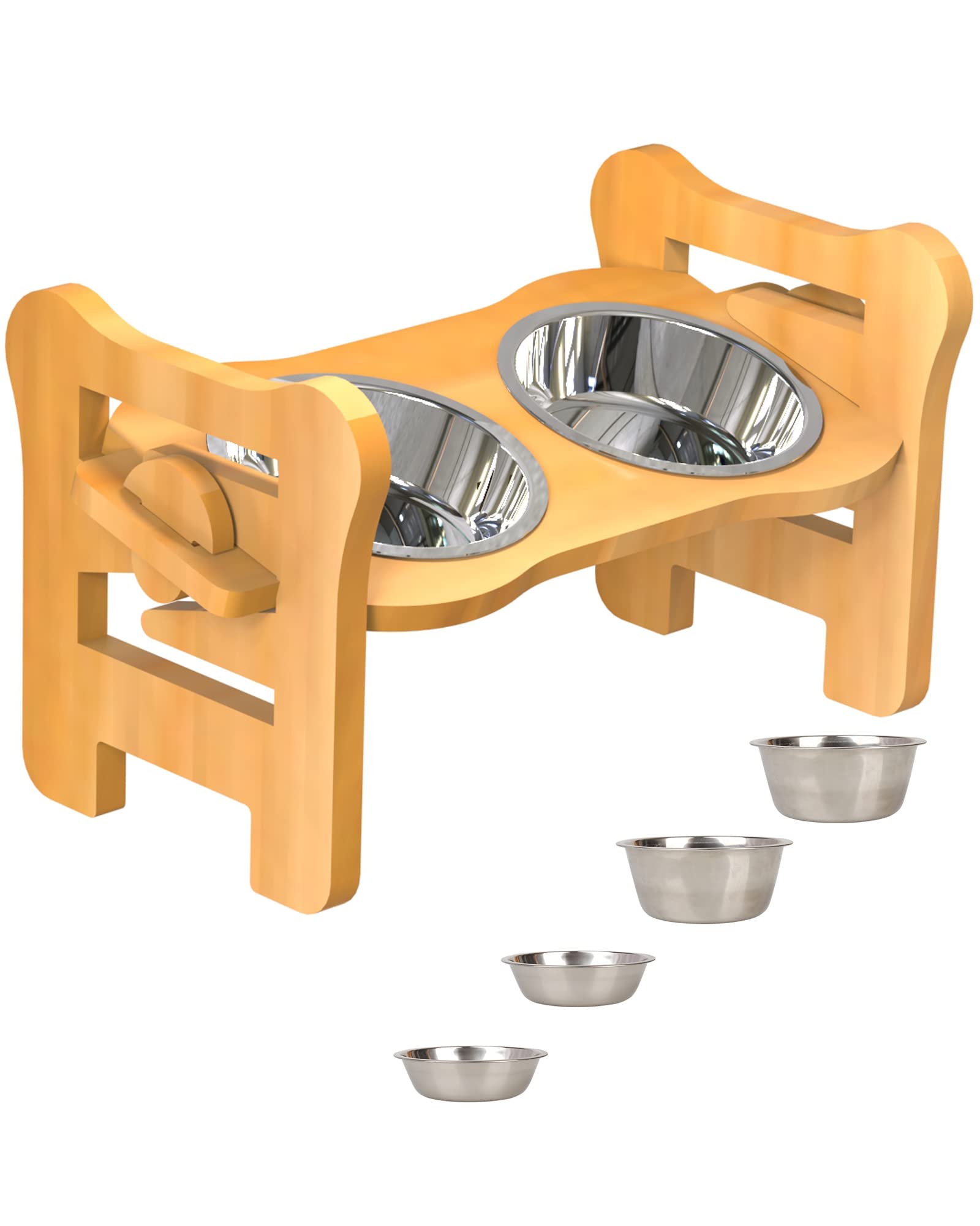 ASEWOTOS Elavated Dog Bowls Bamboo Adjustable Dog Bowl Stand for Medium Dogs  and Samll DogscatsPet Food Bowl Stand with