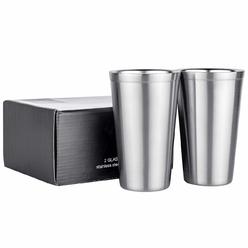 ale pomos Pint Glasses Set of 2 Stainless Steel, Double Wall 16 oz Stainless Steel Tumbler, Stainless Steel Cups for Beer,Cockta