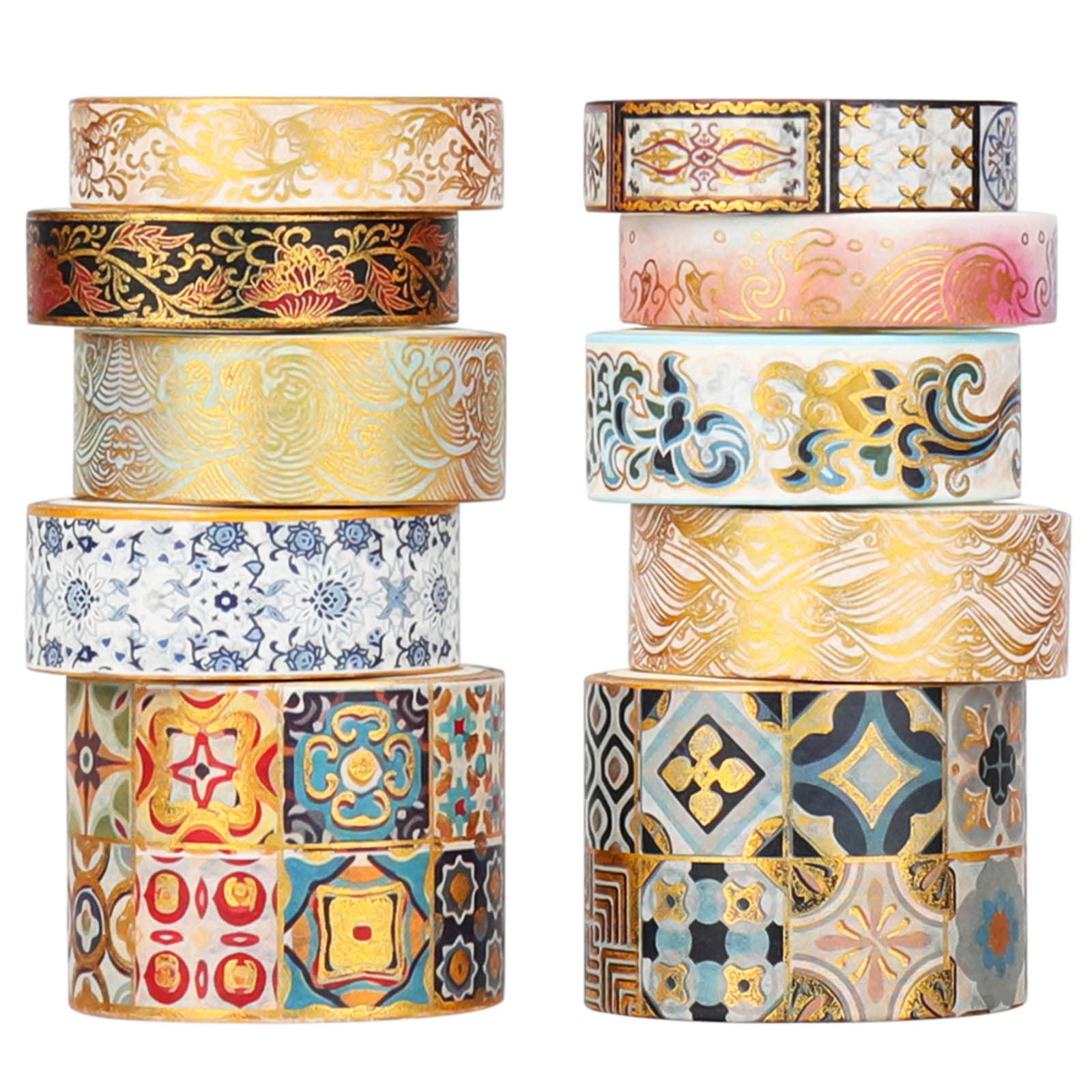 AEBORN Gold Vintage Washi Tape - Aesthetic Decorative Foil Masking Tape Set with Gift Box -Perfect for Bullet Journal, Scrapbook, DIY Crafts