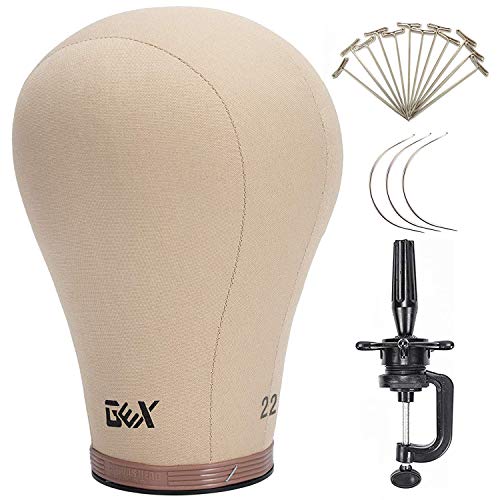 gexworldwide GEX 20"-24" Cork Canvas Block Head Mannequin Head Wig Display Styling Head With Mount Hole (22")