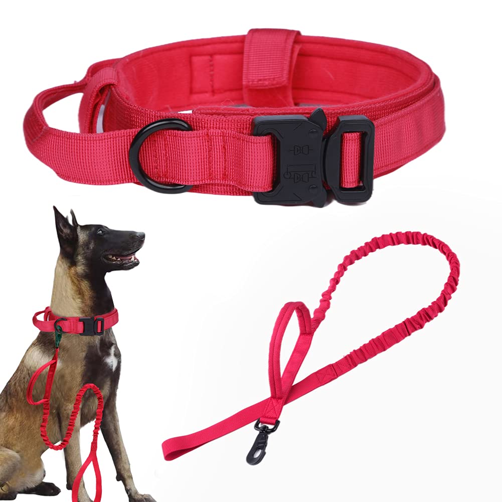 Xqpetlihai Tactical Dog collar and Leash Set Tactical Dog collar with Handle Bungee Leash Adjustable Military Training Nylon collar