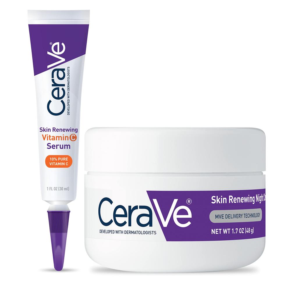 CeraVe Vitamin C Serum and Night Cream Skin Care Set | Brightening Serum with 10% Pure Vitamin C and Night Moisturizer with Pept