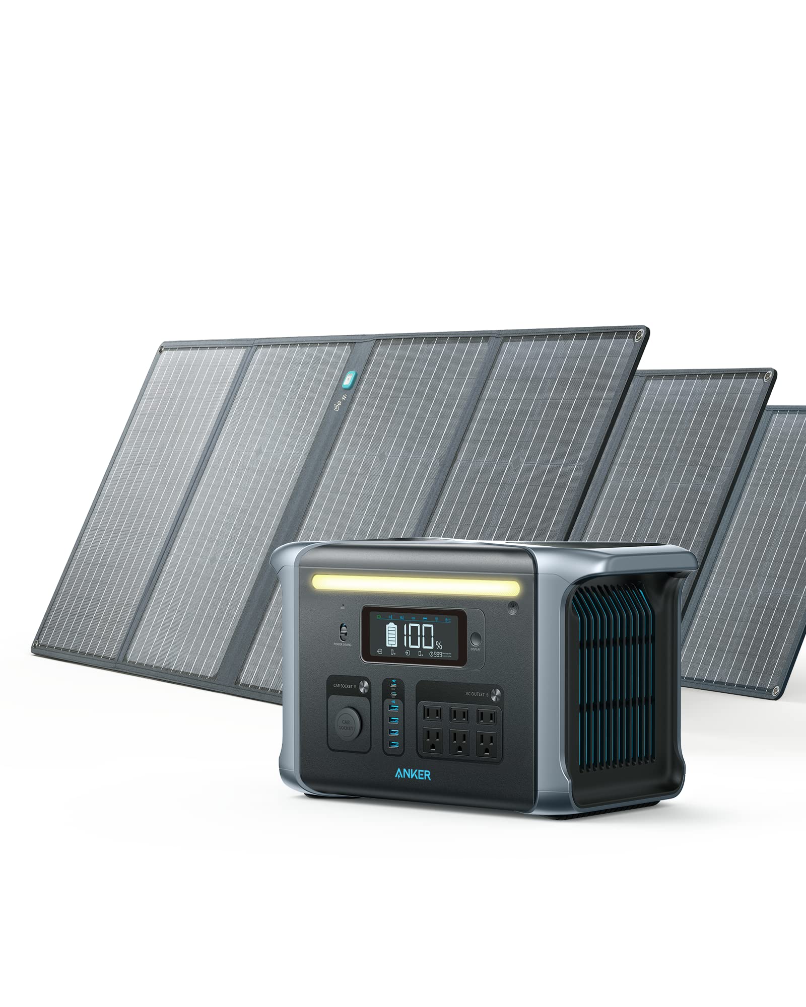 Anker Play Anker 757 Solar Generator, Powerhouse 1229Wh With 3 * 100W Solar Panels, Power Station With Lifepo4, 6 * 110V1500W Ac Ou