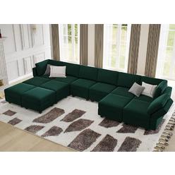 Belffin Oversized Modular Sectional Sofa U Shaped Sectional Couch with Reversible Double Chaises Velvet Modular Sectional Sleepe