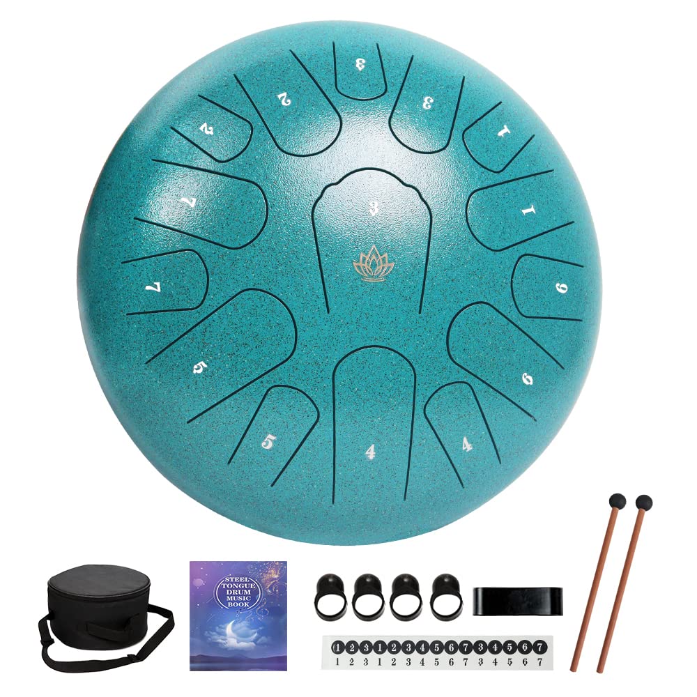 Yasisid Steel Tongue Drum 12 Inches 15 Notes Musical Instruments, Handpan Drum Percussion Instrument with Soft Bag, Music Book a
