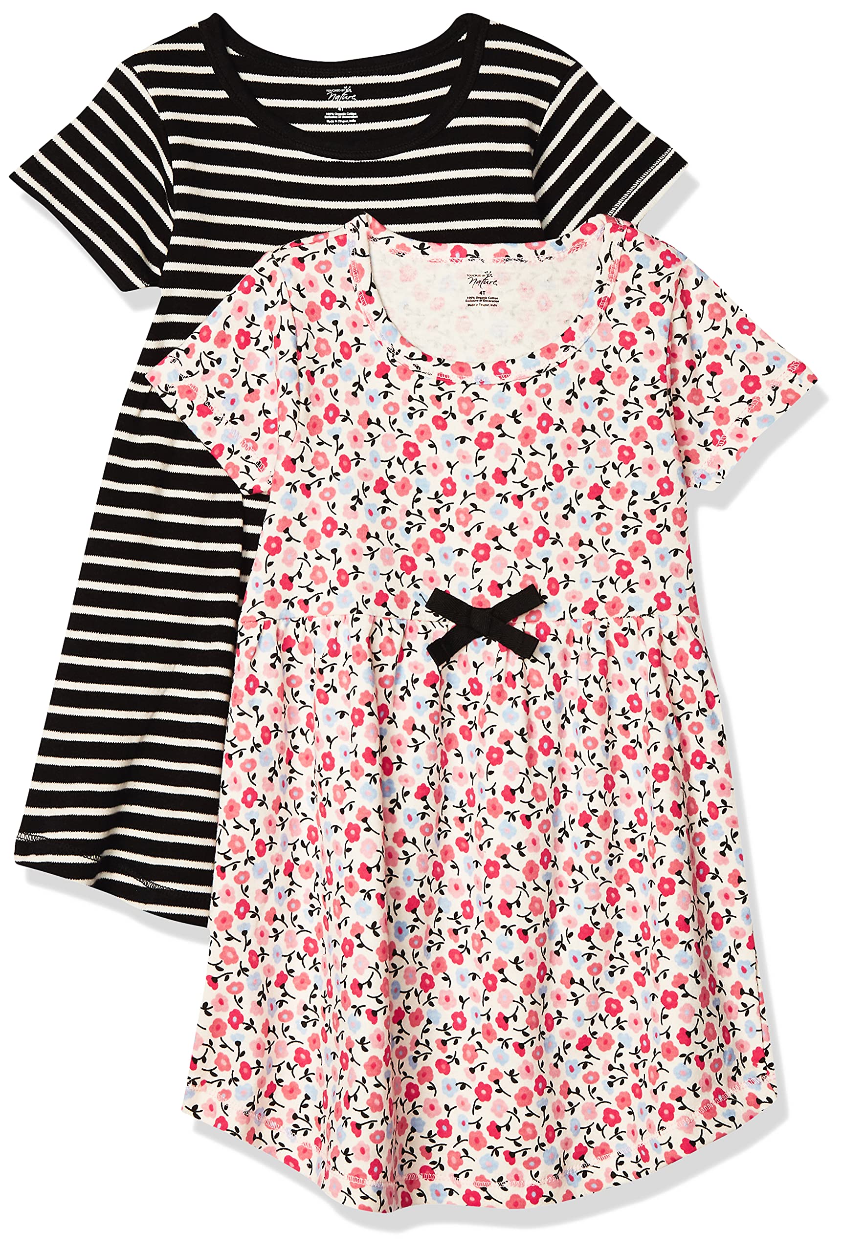 Touched by Nature girls, Toddler, Baby and Womens Organic cotton Short-Sleeve and Long-Sleeve Dresses, Ditsy Floral Shor