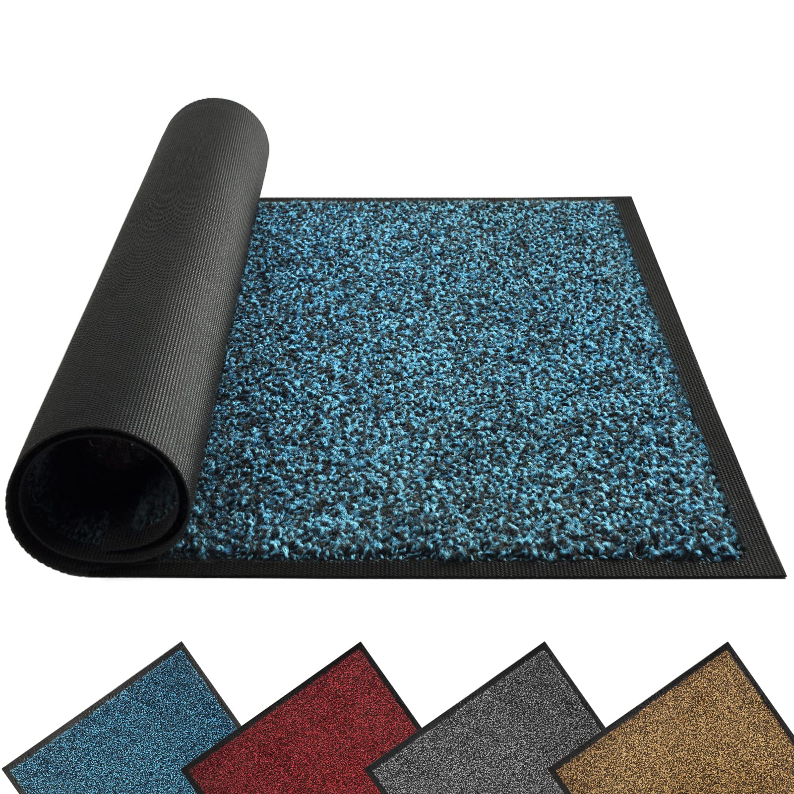1 Mibao Dirt Trapper Door Mat for Indoor&Outdoor, 36 x 48, Black&Blue,  Washable Barrier Door Mat, Heavy Duty Non-Slip Entr