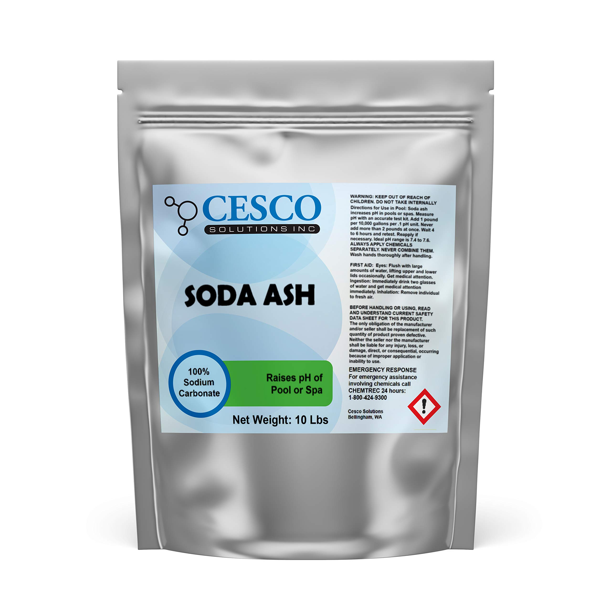 Cesco Solutions, Inc Soda Ash 10 Lbs - Tie Dye - Stain Remover - Increase Pool pH Levels - Prevents Itching - Raises Alkalinity - Laundry Boo