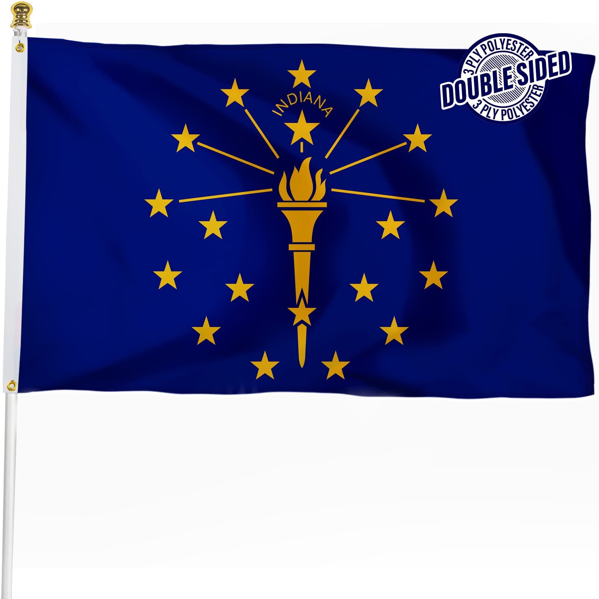 XIFAN Double Sided Indiana State Flag 3x5 ft, Heavy Duty 3 Ply Durable Polyester, IN Flag with Vibrant Print4 Rows Hemmi