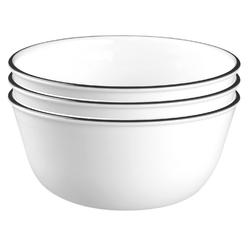 corelle Livingware 28-Ounce Super Soupcereal Bowl, classic cafA Black Rim, 3, White
