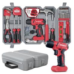 Hi-Spec 58pc Red 8V Electric Drill Driver & Household Tool Kit Set A DIY cordless Power Screwdriver