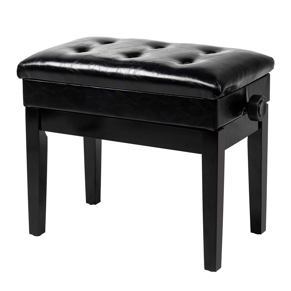 1 Bonnlo Adjustable Black Piano Bench with Storage Faux Leather Wooden  Piano Stool with Padded cushion