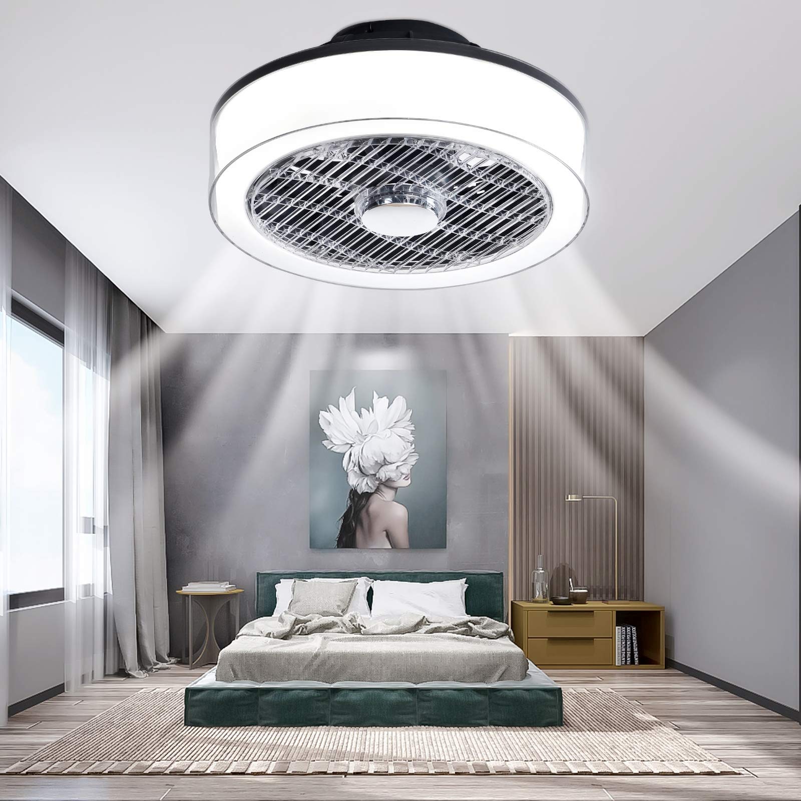 IYUNXI Modern ceiling Fan with Lights Remote control 15 Inch Flush Mount ceiling Fan Dimmable 3-Speed Low Profile ceiling Fan Li