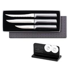 RADA Cooking Essentials Knife Starter Gift 3 Piece Silver Handled Set With Knife Sharpener