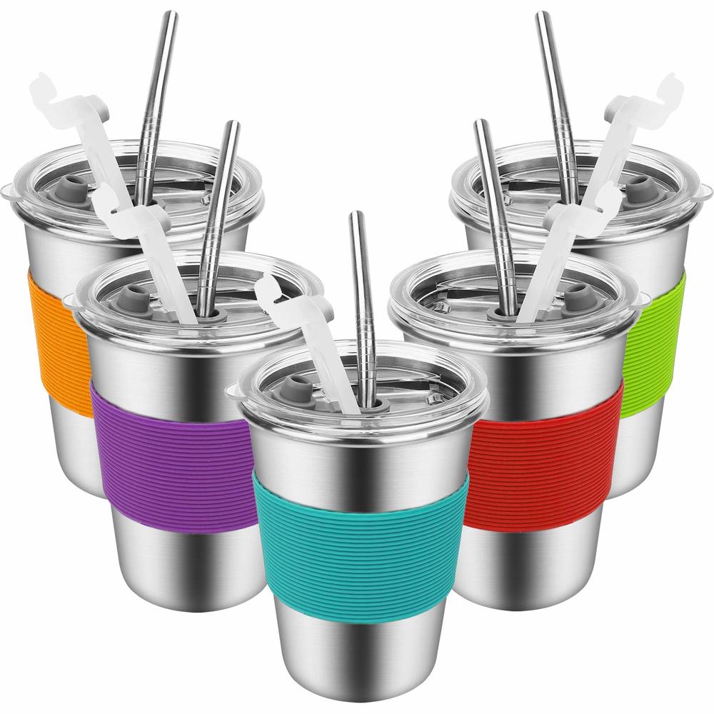 Yummy Sam Stainless Steel Cups with Straws and Lids,Spill-proof