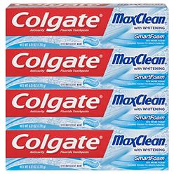 Colgate MaxClean Whitening Foaming Toothpaste with Fluoride, Light Blue, Mint, 4 Count, 24 oz
