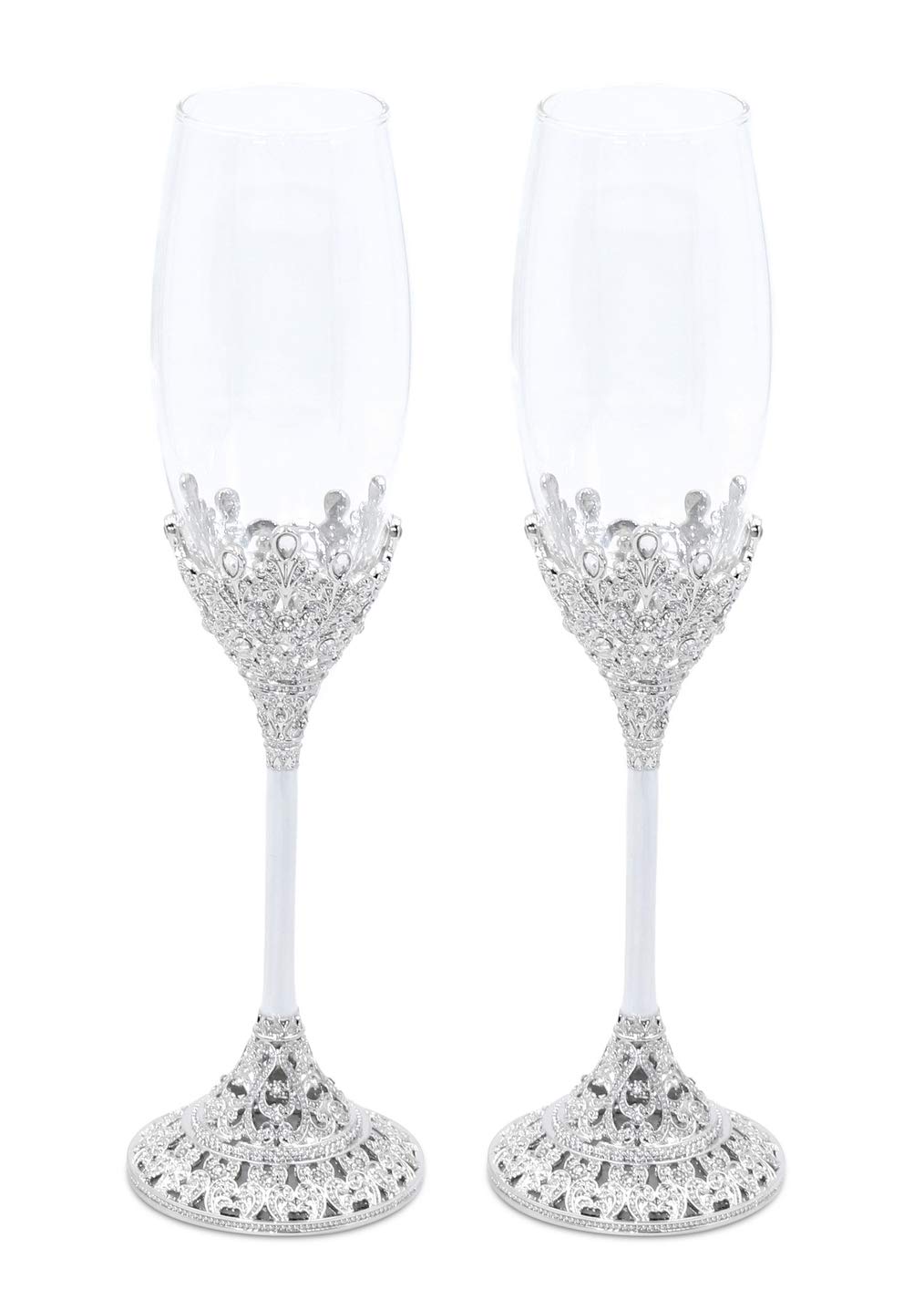 LASODY Crystal Set Champagne Flutes - Wedding Glasses for Bride & Groom - Toasting Cups Gift Sets for Couples - Engagement, Wedd