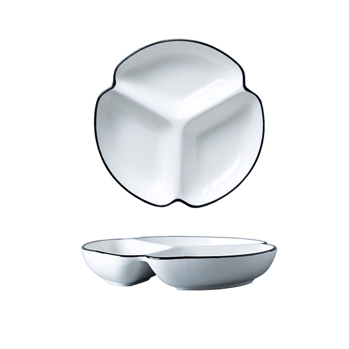 MHUI Round Ceramic Porcelain Divided Dessert Salad Plate Dinner Plate Divided Porcelain Dinner Plate Portion Control Plate for A