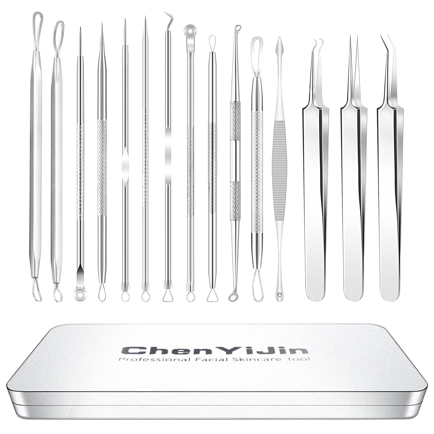 ChenYiJin 15 PCS Blackhead Remover Pimple Popper Tool Kit,Black Head Removal Extractor for Acne Comedone Whitehead Popping Zit Blemish Fac