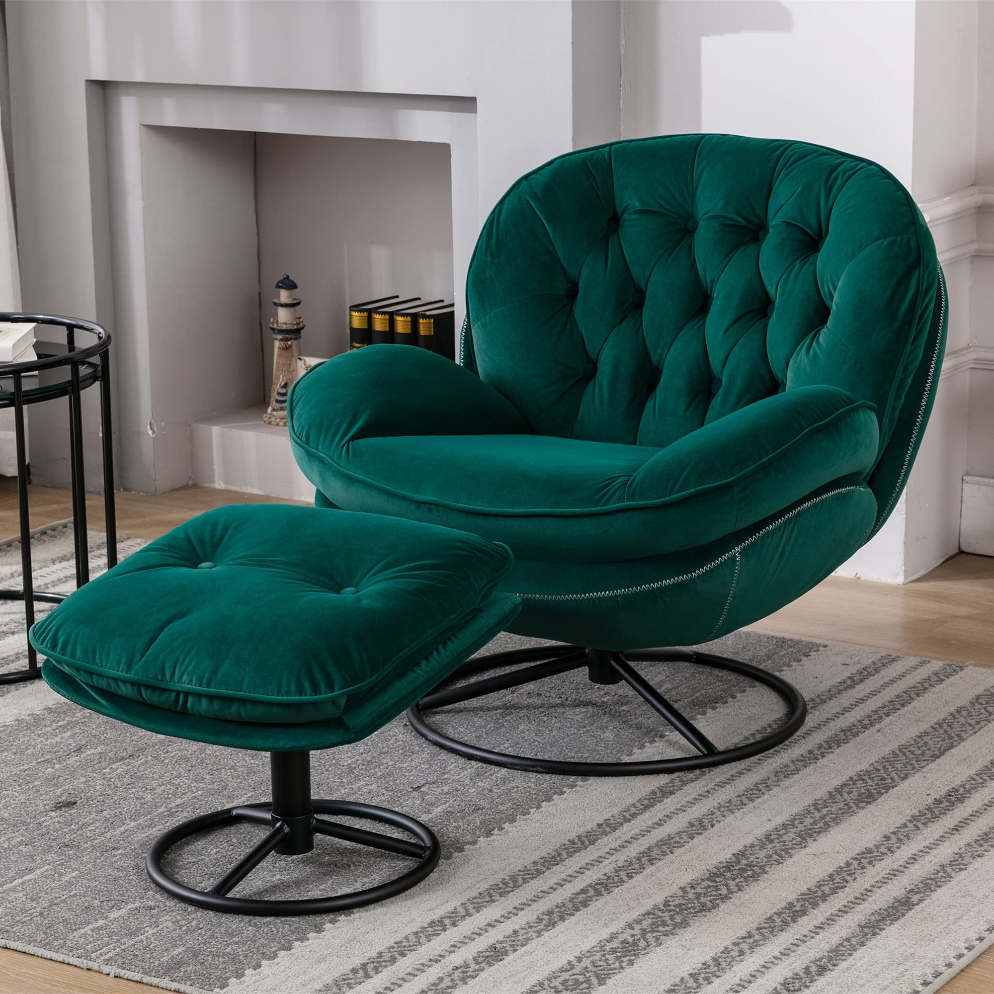 cNANXU Accent chair TV chair Living Room chair with Ottoman, Modern Velvet Lounge chair with comfy Armchair with Metal Legs, Swivel Lei