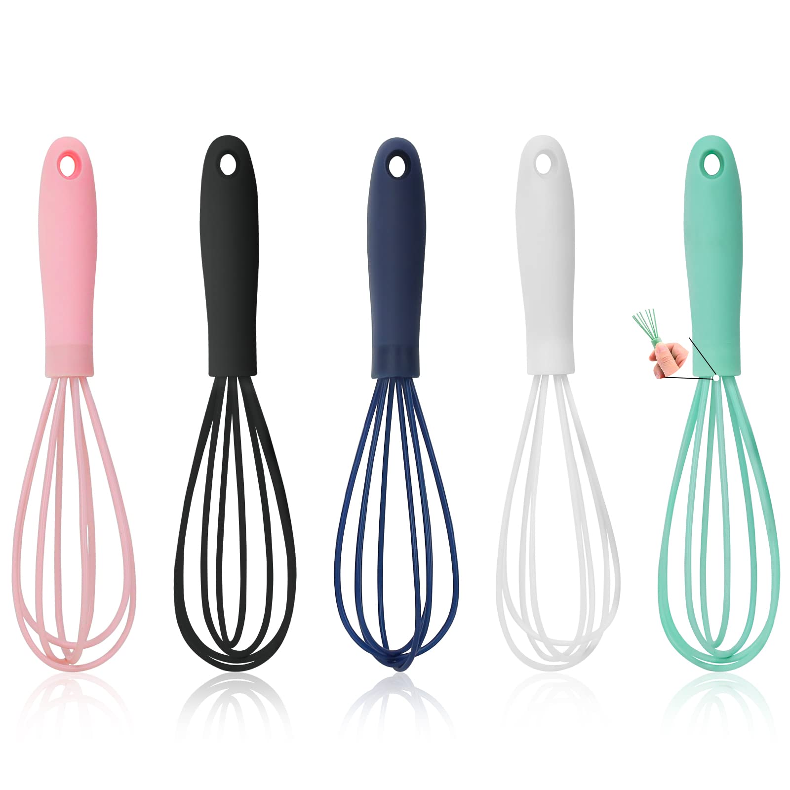 NCAM 5 Pcs Silicone Whisk for cooking - Mini Whisk Stainless Steel Dough Whisk, Non Stick Hand Tiny Balloon Wire Whisk, Milk egg Frot