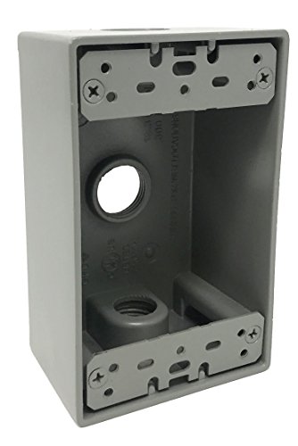 Sealproof 1-Gang 3 1/2-Inch Holes Weatherproof Rectangular Exterior Electrical Outlet Box with 3 Outlet Holes, Three 1/2" Holes,