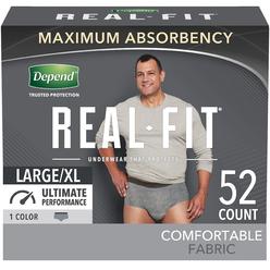 Depend Real Fit Incontinence Underwear For Men, Maximum Absorbency, Disposable, Largeextra-Large, Grey, 52 Count (Packaging May 