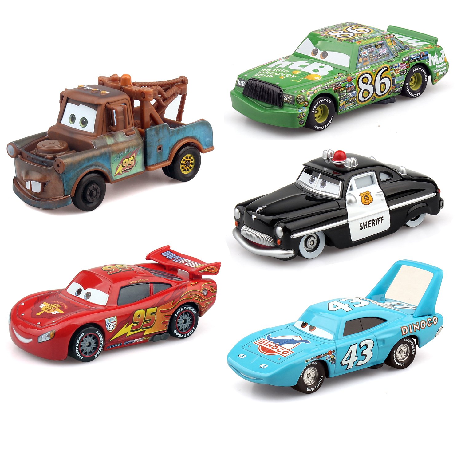 KERCOK cars 2 Basic Movie characters 5 Pack Lightning McQueen and his Friends Metal die-cast Toy cars,in Bulk