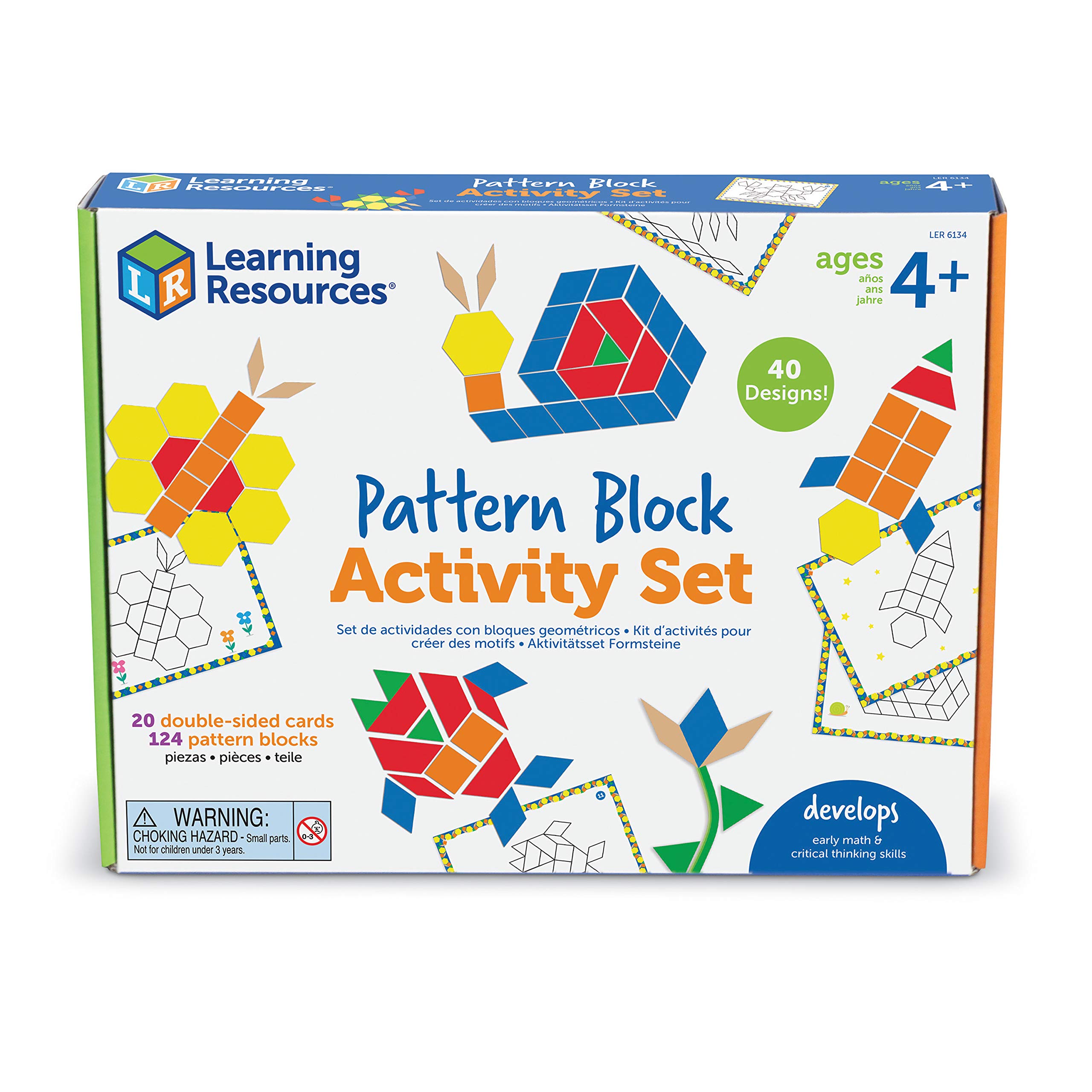 Learning Resources Pattern Block Activity Set, 20 Double-Sided cards, Puzzles for Kids, Easter gifts for Kids, Ages 4+
