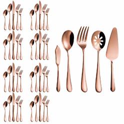 MagicPro Flatware Set, Magicpro Modern Royal 45-Pieces rose gold Stainless Steel Flatware for Wedding Festival Christmas Party, Service F