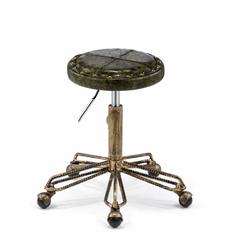 Rugs Round Stool on Wheel，Height Adjustable Stool with Green PU Synthetic Leather Seat，Adjustable Height 48-58 cm，Supported Weight 16