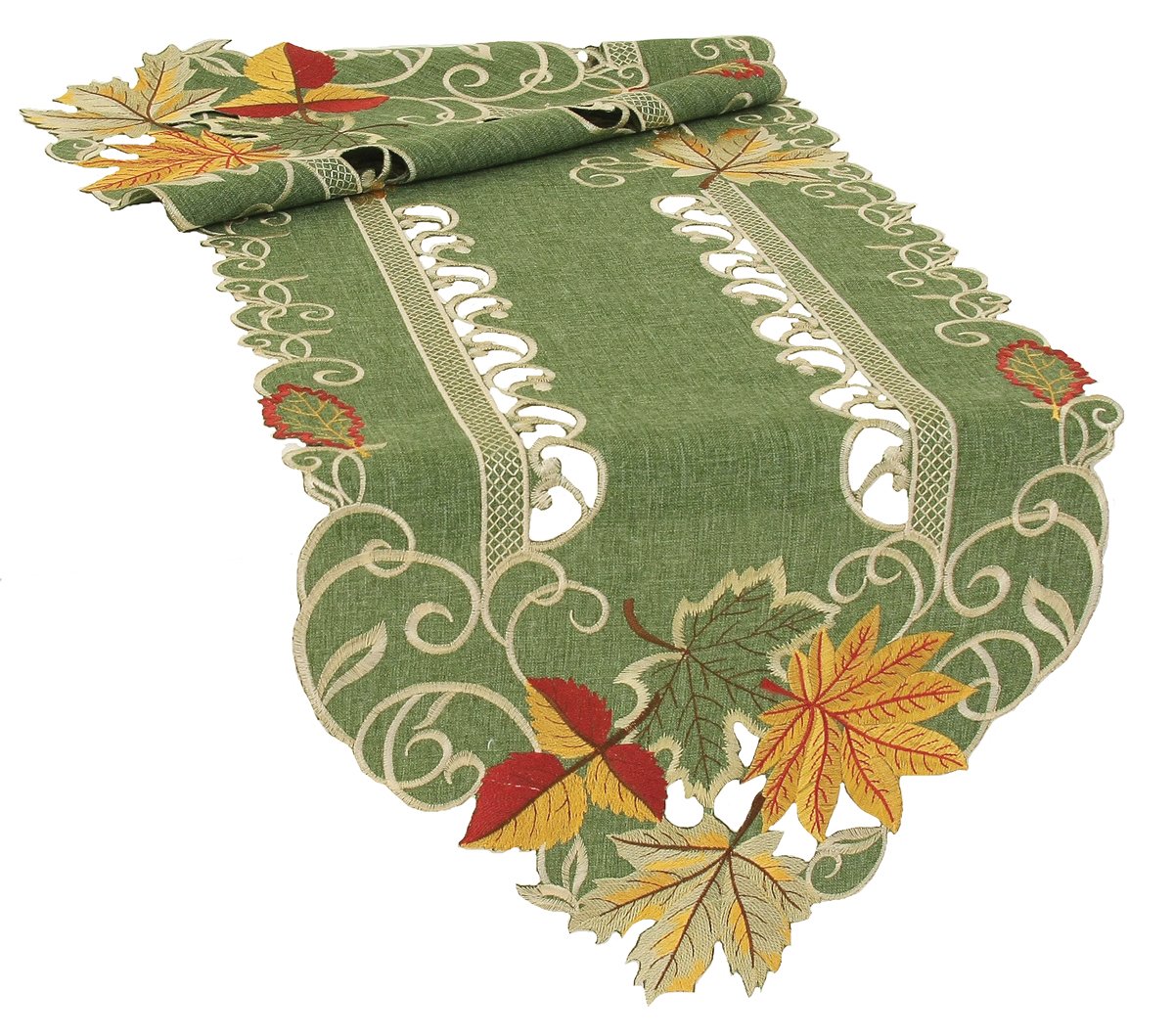 Xia Home Fashions Delicate Leaves Embroidered Cutwork Fall Table Runner, 15 by 54-Inch