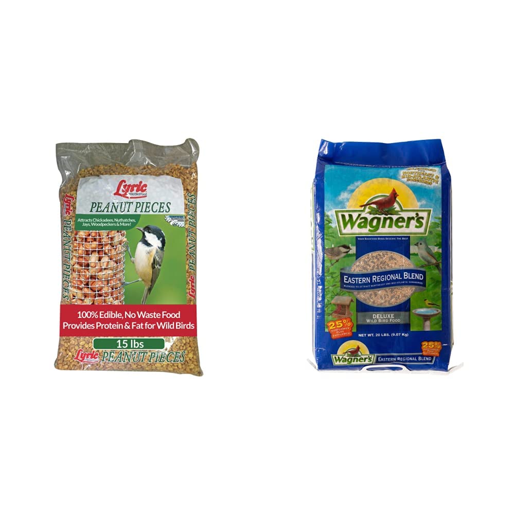 Lyric Peanut Pieces Wild Bird Seed, No Waste Bird Food, 15 lb. Bag & Wagners 62004 Eastern Regional Wild Bird Food, 20-Pound Bag