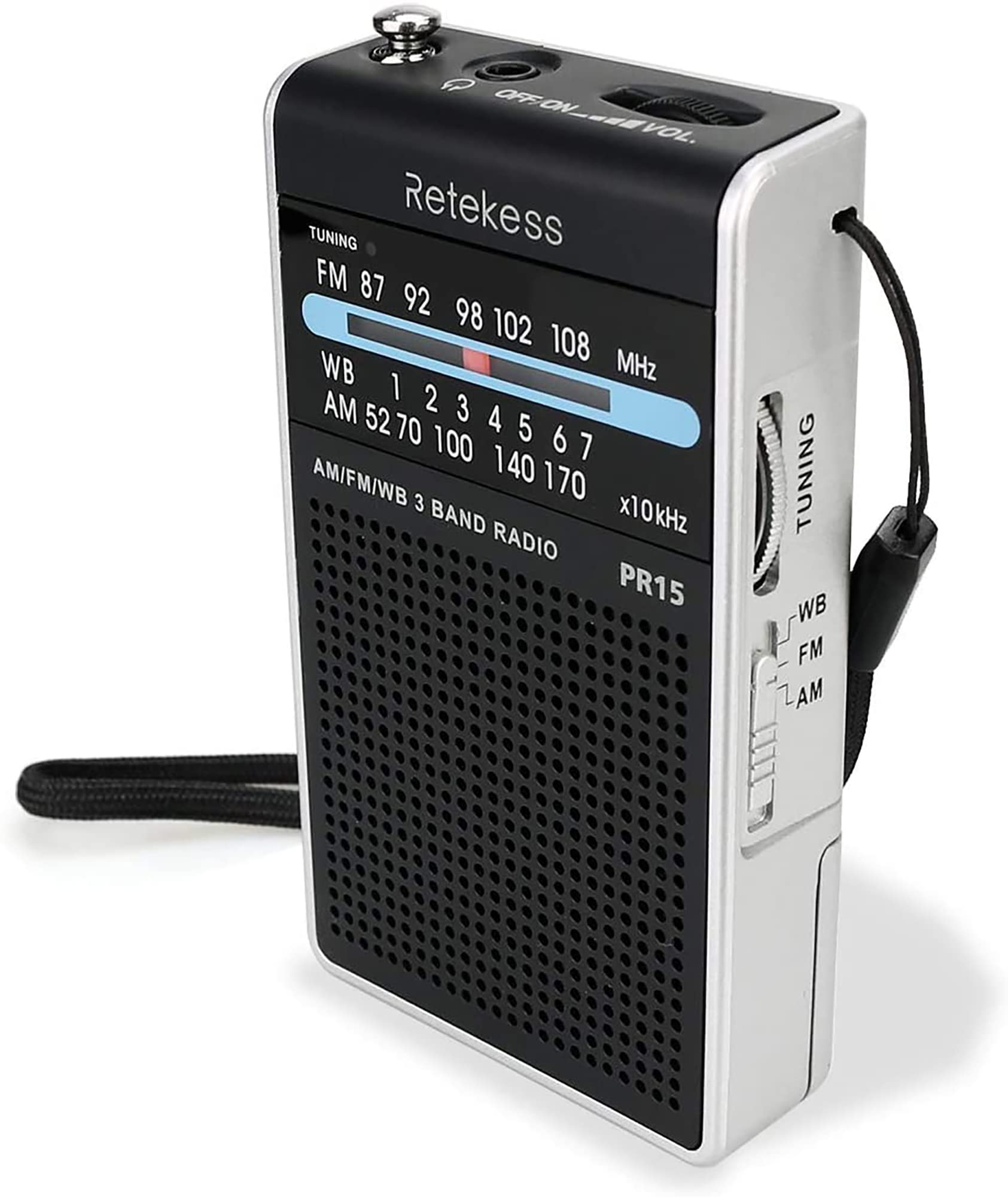 Retekess PR15 Pocket NOAA Weather Radio, AM FM Emergency Weather Radio Portable, Little Transistor Radio Powered by AAA Battery 