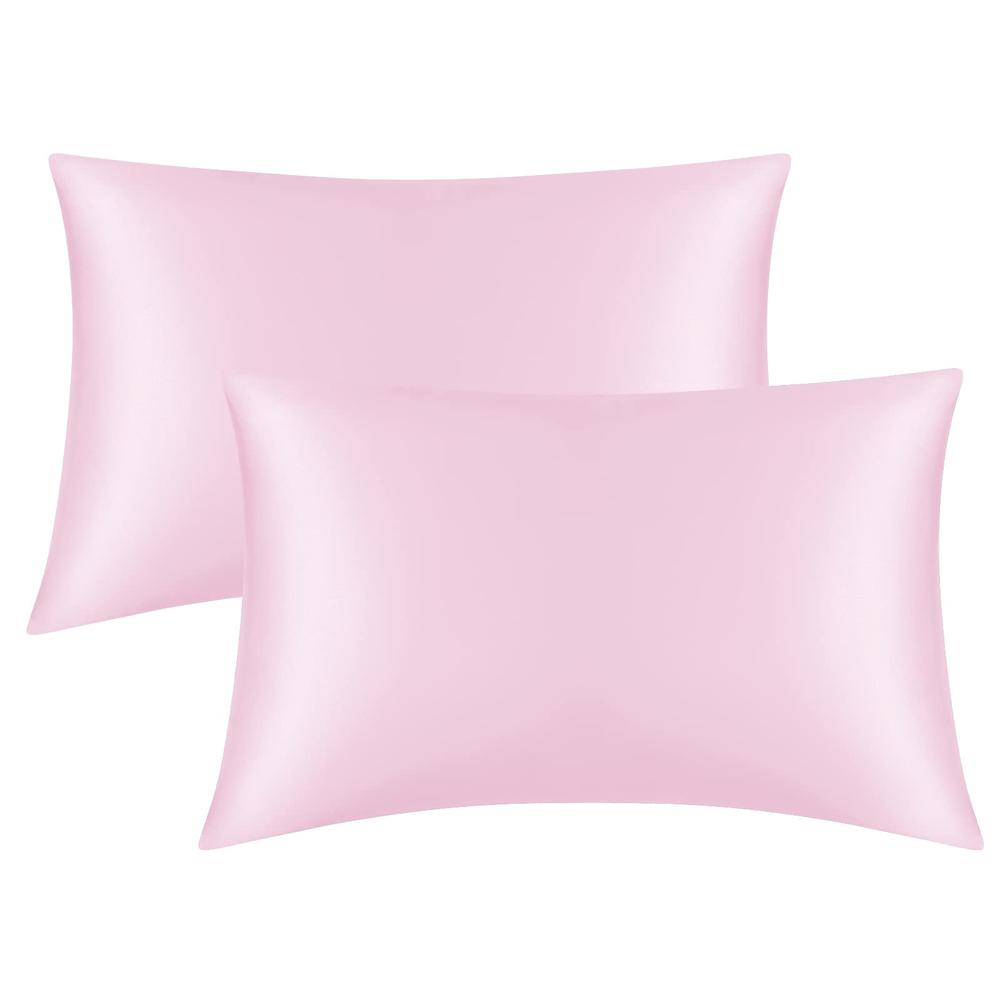 Dekoresyon Satin Pillowcase for Hair and Skin, 2 Pack Pink Silk Pillowcase Standard Satin Pillowcase with Envelope Closure(Pink, 20x26 inch