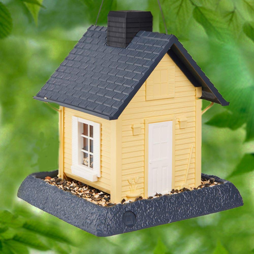 North States Bird North States Village collection Yellow cottage Birdfeeder:Easy Fill & clean,Squirrel Proof Hanging cable included, Pole Mount(po
