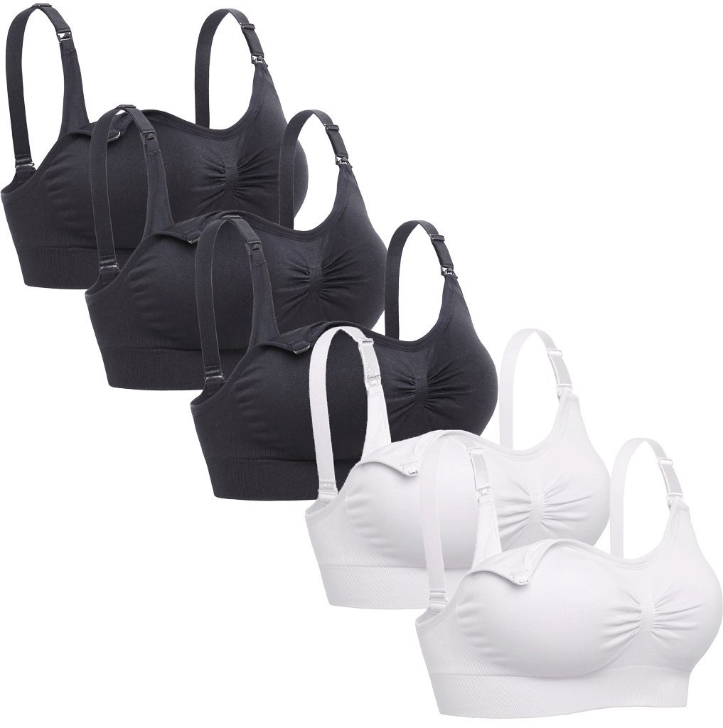 Lataly Womens Sleeping Nursing Bra Wirefree Breastfeeding Maternity  Bralette Pack of 5 color Black White Size S