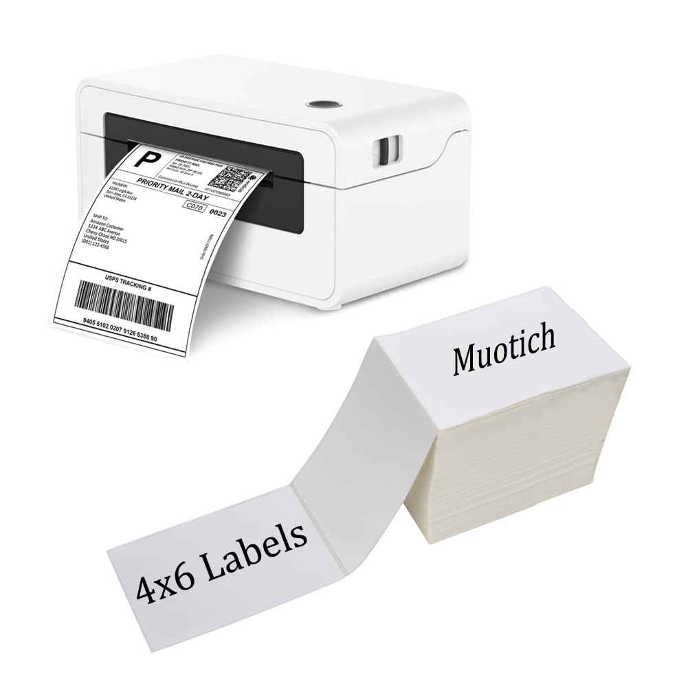 Muotich 4X6 Thermal Labels, Muotich Direct Thermal Shipping Label 500 Labels (250 Labelsroll, 2 Rolls) Perforated Postage Thermal Labels