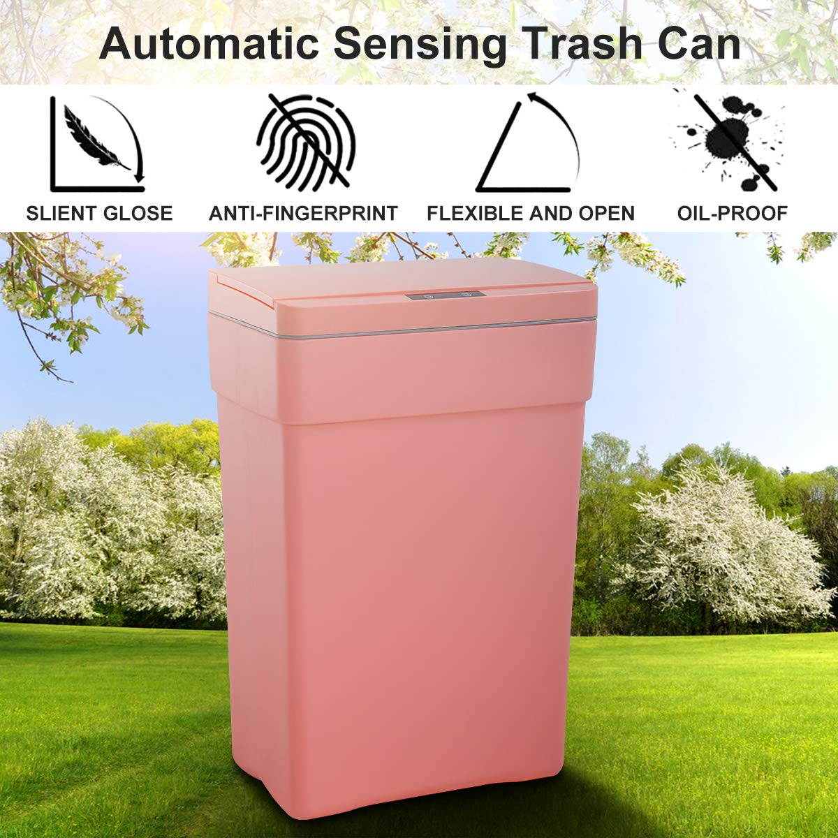 Meet perfect Trash Can with Lid 13 Gallon, Automatic No Touch 50 Liter Kitchen Rubbish Can - Wide Open Plastic Recycle Garbage Can w/Inner Ba