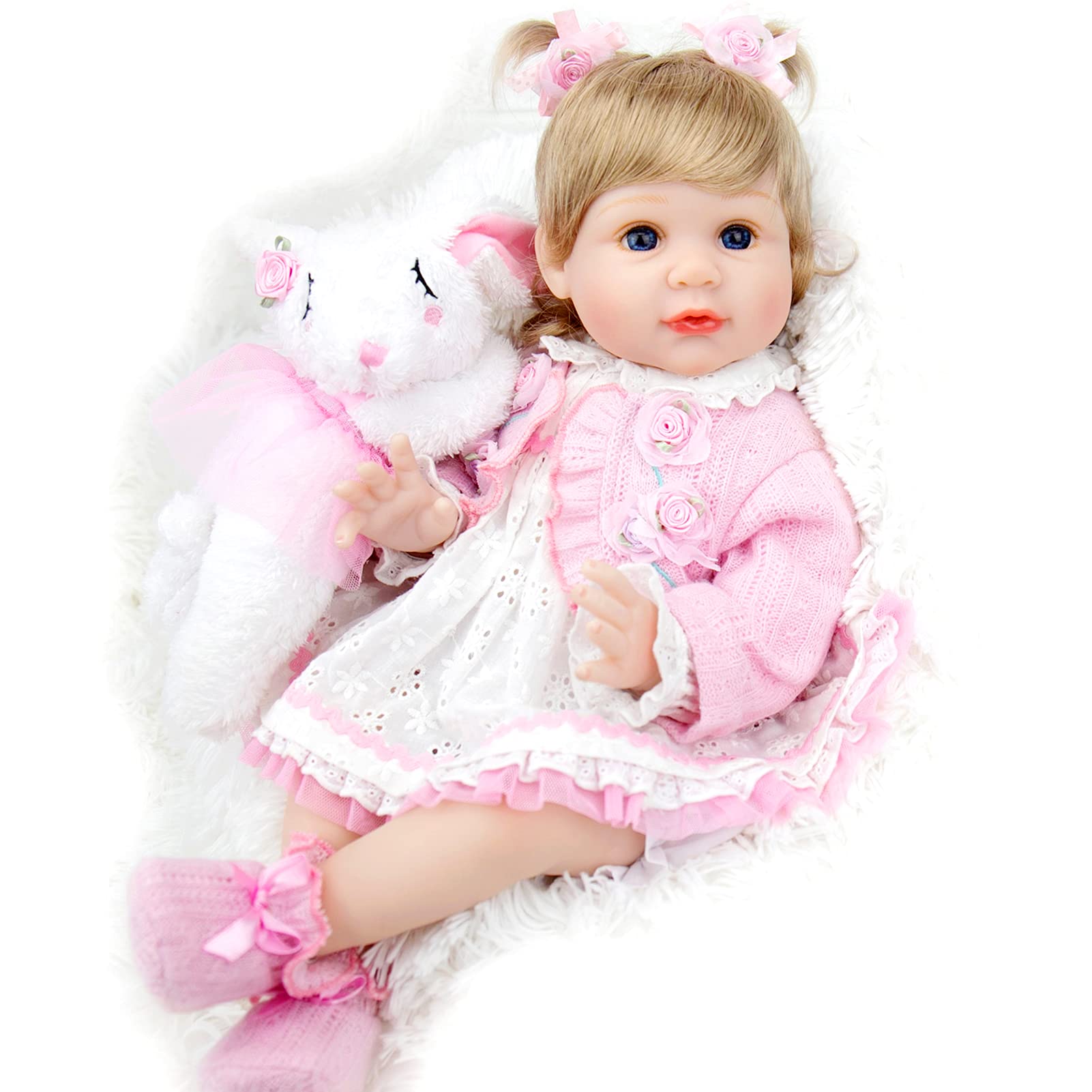 Milidool Reborn Baby Dolls, Realistic Newborn Baby Dolls, 22 Inch Real Life Weighted Cloth Body Baby Dolls Girl With Bunny Toy G