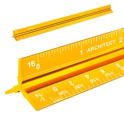 Mveohos Architectural Scale Ruler, Imperial Measurements 12, Laser-Etched Aluminum Architect Triangular Ruler gold for Architects, Stude