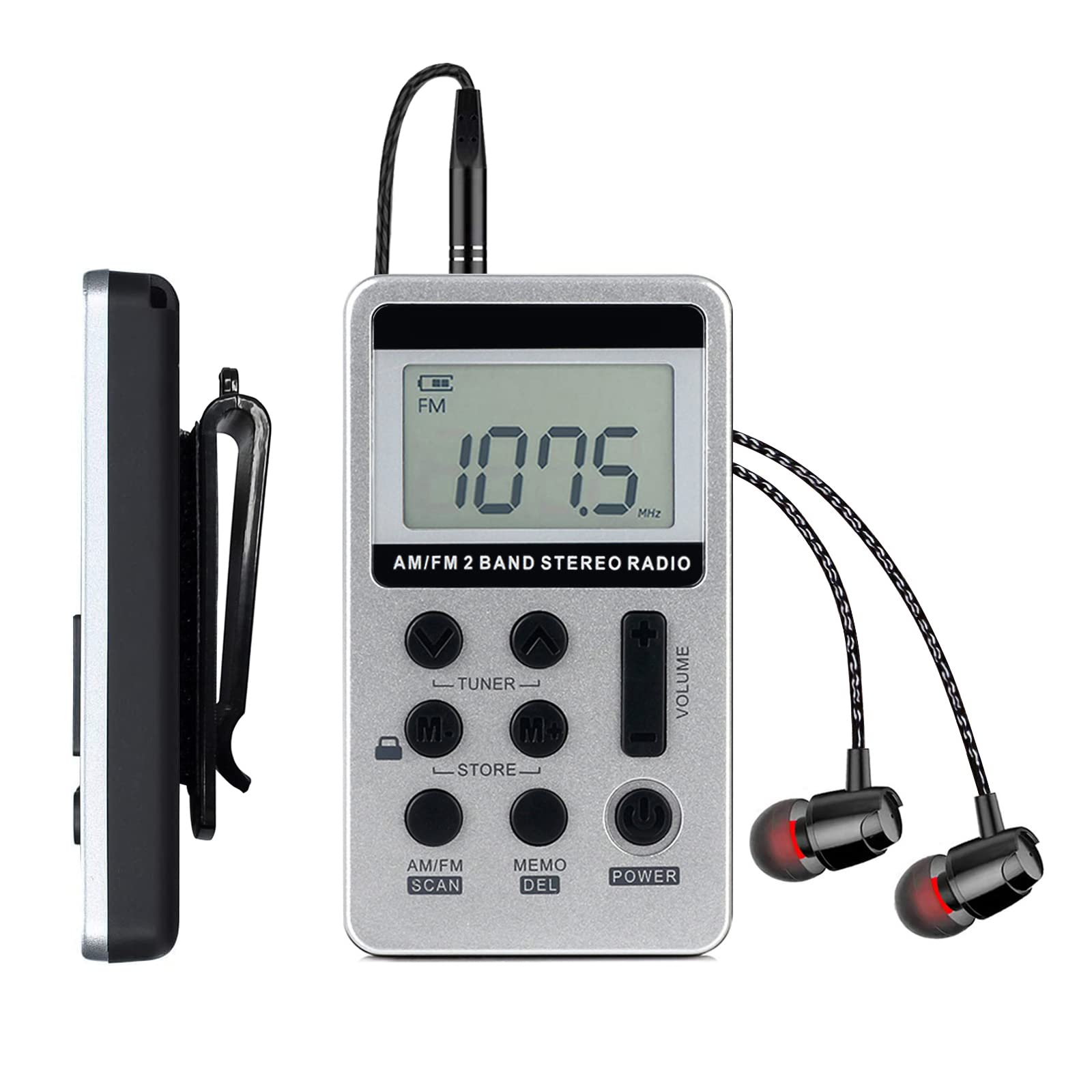 SWDSTP Portable AM FM Radio, Walkman Radio with Digital Tuning LcD Display, Rechargeable Pocket Radio with Earphone, Small Radio