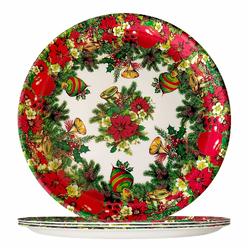 Swibitter 4 Piece Christmas Melamine Plates - Vintage Reusable Party Tableware Round Dinner Plates, 11 inch Serving Plates in Christmas Fl