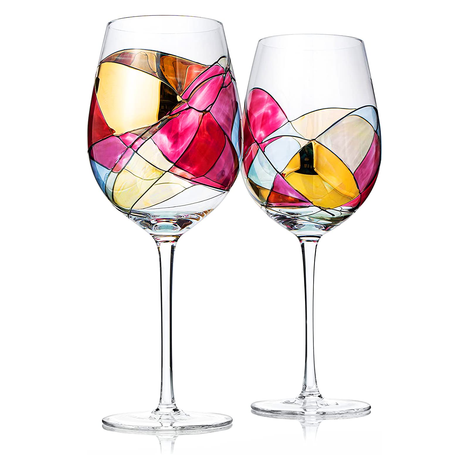 The Wine Savant Artisanal Hand Painted Stemless - Rennesance Romantic Stain-glassed Windows Wine glasses, By The Wine Savant - Set of 2 - gift I