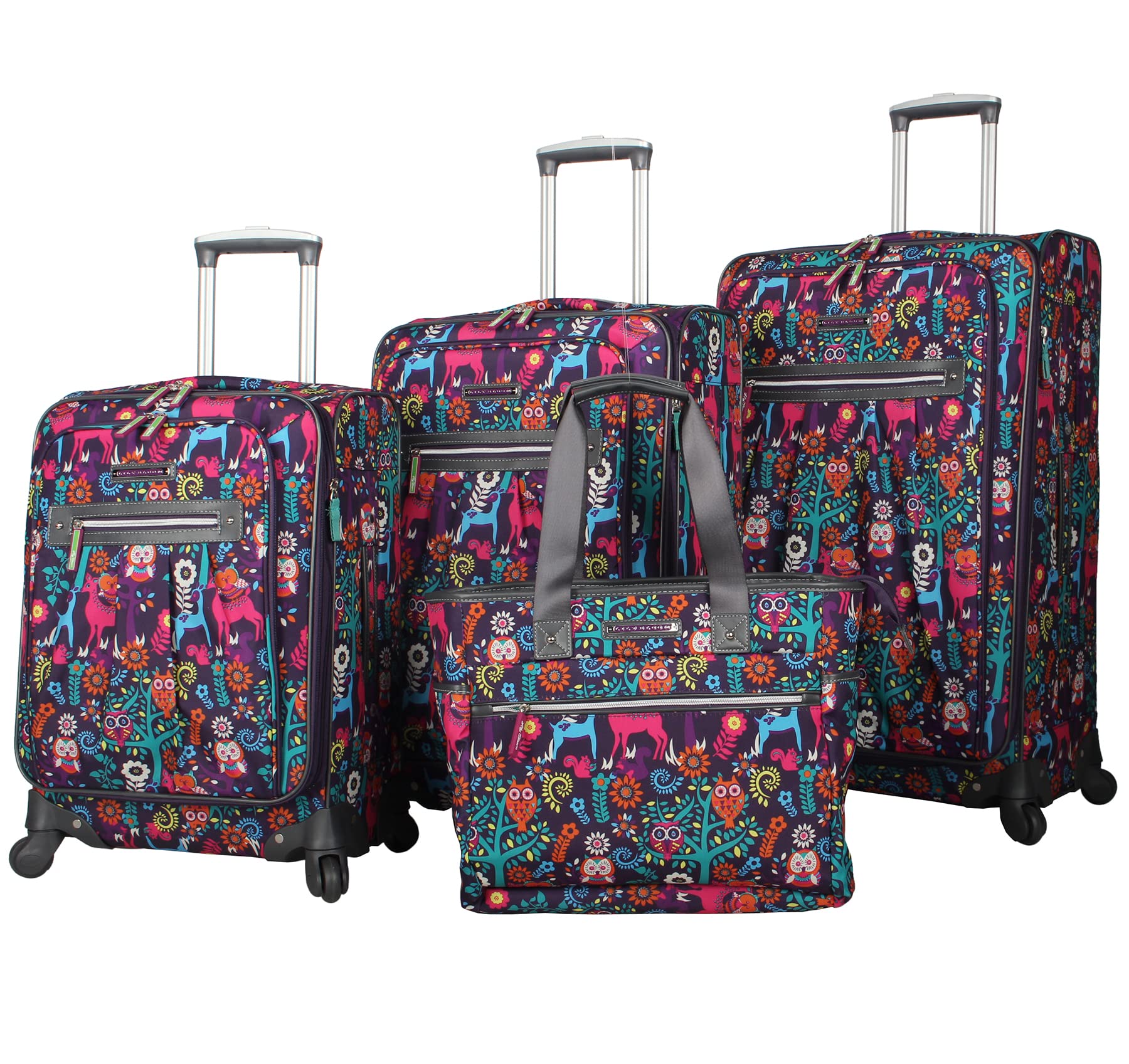Lily Bloom Luggage Set 4 Piece Suitcase Collection With Spinner Wheels For Woman (Wildwoods)