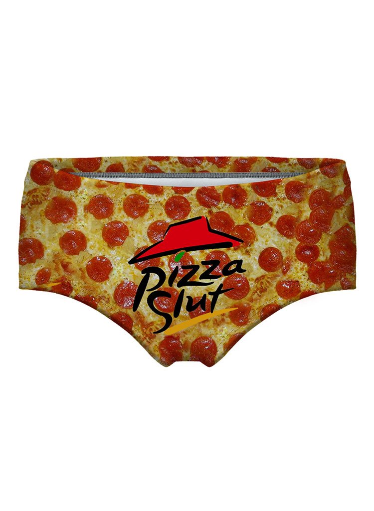 VINCINEY Women Underwear Briefs Panty Sexy Pizza Letter 3d Printed cute  Panties Hipster gifts XL
