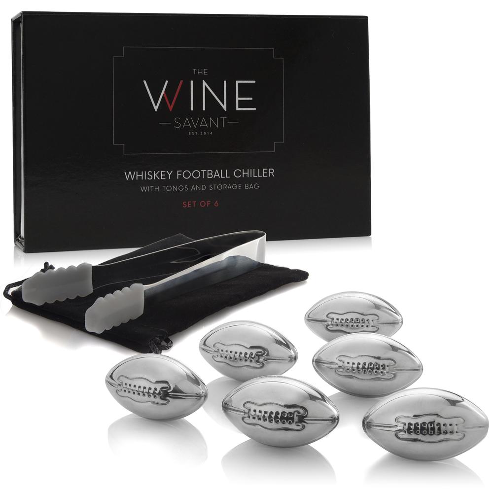 The Wine Savant Football Whiskey Stones, Superbowl Chillers, Whiskey Rocks, By The Wine Savant Great for Parties or for Bar Use Tool, 6 Stones R