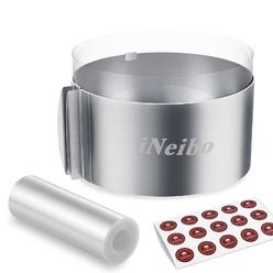 iNeibo Cake Ring and Cake Collar Set, 6 to 12 Inch Adjustable Cake Mousse Mould Set with 6inch Clear Cake Roll, Stainless Steel