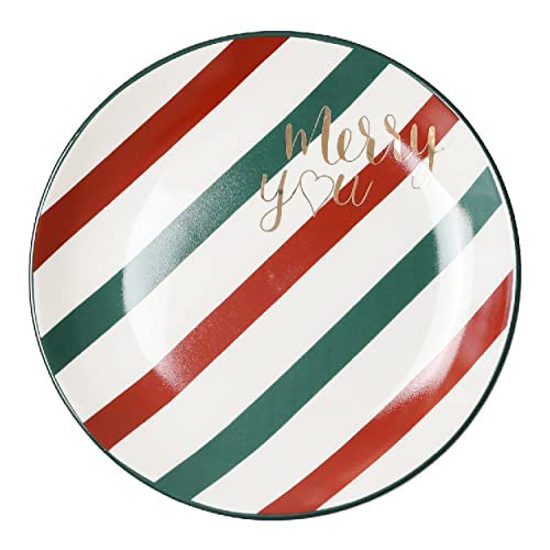 La Cocina Christmas Dessert Plate Ceramic 8”, Salad, Appetizer, Luncheon, Party, Beautiful Candy Cane Pattern Dinnerware and hol