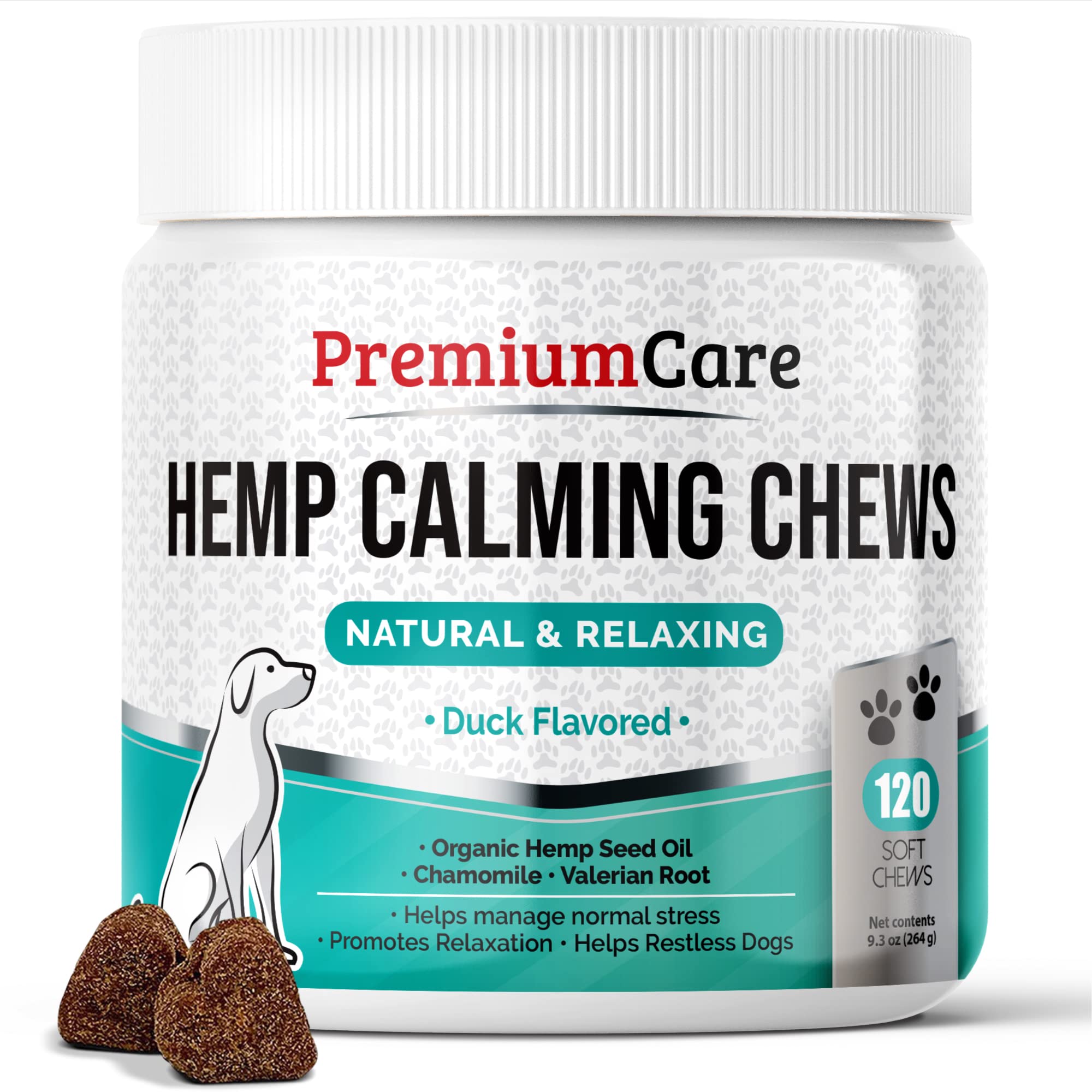Premium Care Hemp Calming Chews For Dogs, Made In Usa, Helps With Dog Anxiety, Separation, Barking, Stress Relief, 9.3 Oz (264G)